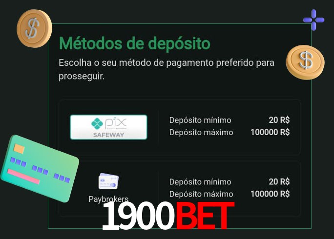 O cassino 1900Bet oferece uma grande variedade de métodos de pagamento